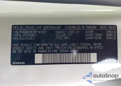 2024 Volvo Xc90 B6 Plus Bright Theme 7-Seater z USA, uszkodzony, nr VIN YV4062PE3R1181627